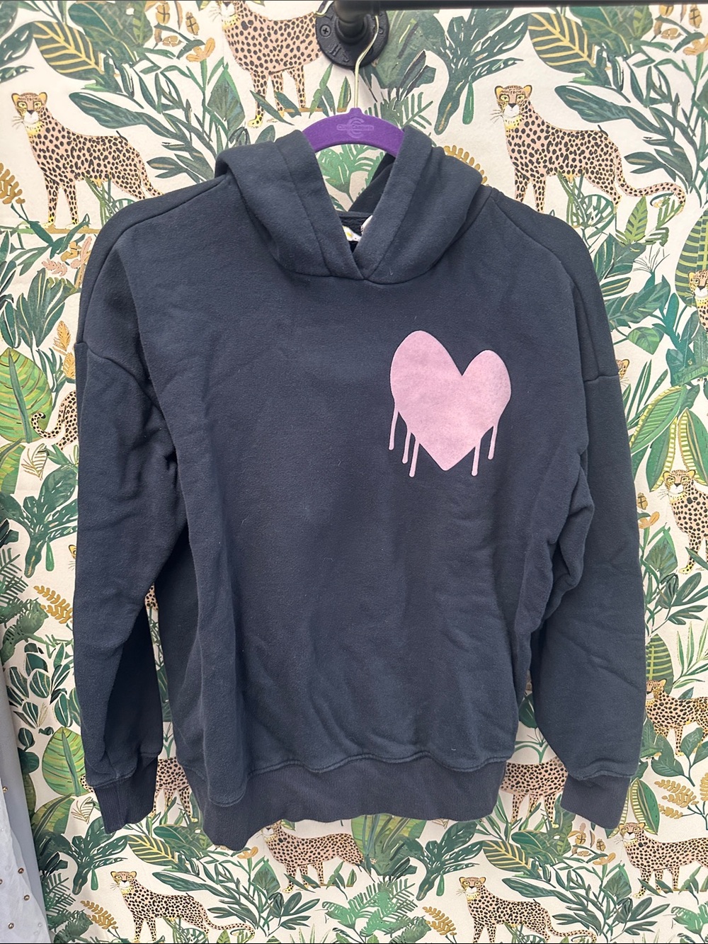 Kerri Rosenthal Black Hoodie Sweater with Pink Drip Heart XS